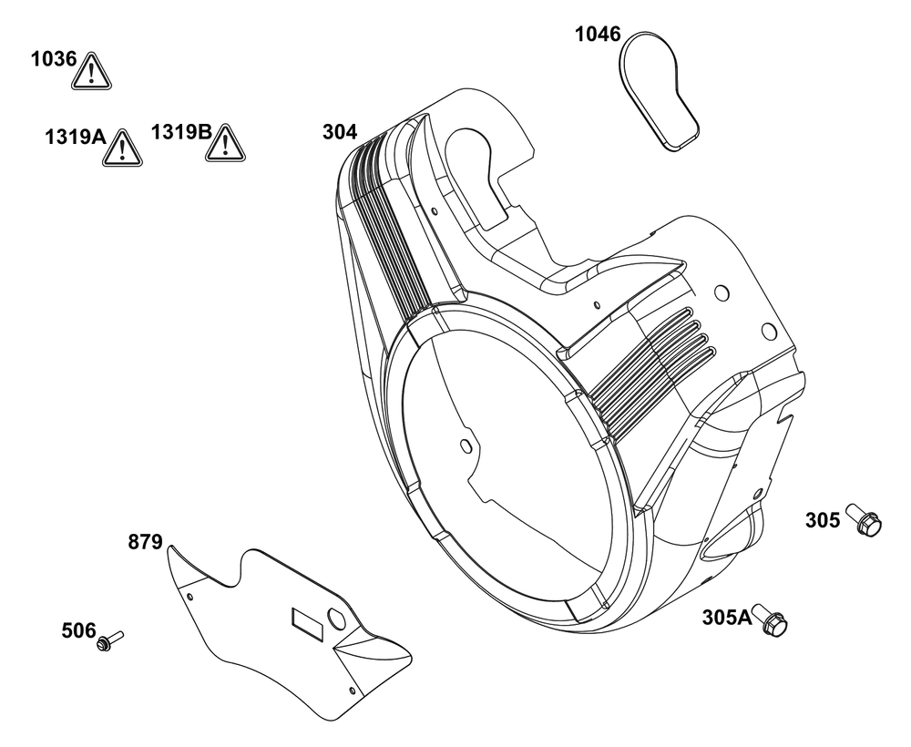 Blower Housing Group Diagram and Parts List for 305442-0624-F1  Briggs and Stratton Engine